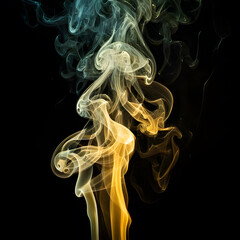 Wispy tendrils of smoke gracefully rise against a dark background, creating a captivating interplay of light and shadow