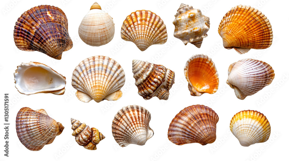 Poster Different seashells isolated on transparent background, creating a stunning visual for marine-themed projects