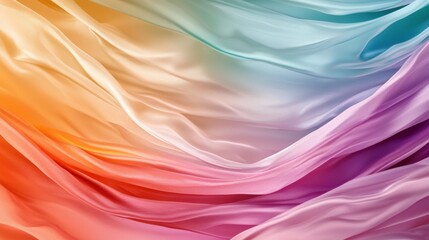 Obraz premium Soft, flowing fabric showcases a gradient of vibrant colors blending harmoniously. The background enhances a calm and artistic ambiance suitable for creative projects