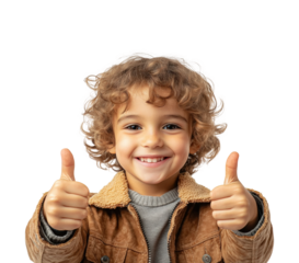Joyful young kid thumbs up in park isolated on transparent background png