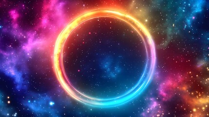 A glowing ring in the colorful and starry cosmic space