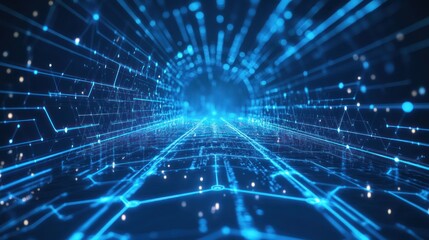 Obraz premium Abstract digital tunnel, futuristic technology background, pathway