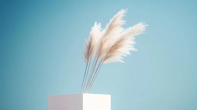 White Cube with Fluffy Plants in Fresh Setting