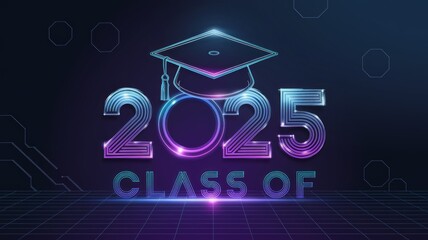 Class of 2025 Futuristic Graduation Emblem with Holographic Design Generative AI