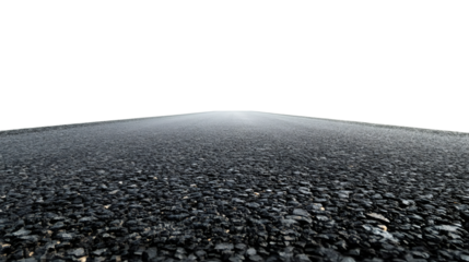 Ground level view of an empty asphalt road disappearing into the horizon with transparent background