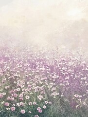 Obraz premium Summer flower field watercolor art serene landscape nature outdoor scenery soft colors tranquil vibe
