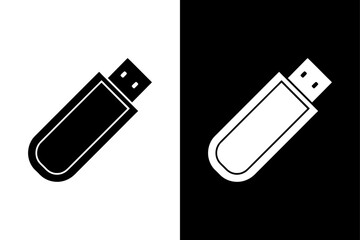 Pendrive Silhouette Vector Icon Black and White Background.