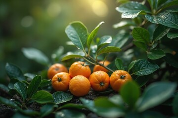 A Group of Small Tangerines Are Growing on a Tree - Generative AI