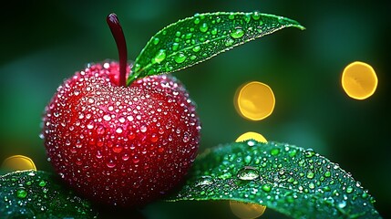 Dew-Kissed Red Apple, Garden Night