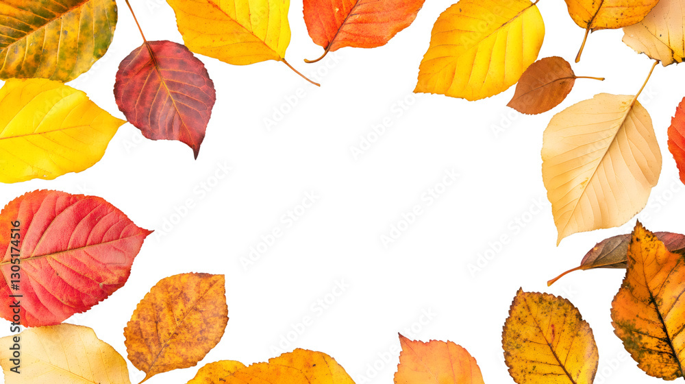 Aufkleber vibrant autumn leaves creating a decorative frame on a transparent background, perfect for fall-them