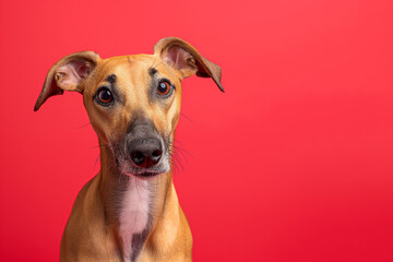 Whippet dog on minimalistic colorful background with Copy Space. Perfect for banners, veterinary ads, pet food promotions, and minimalist designs.