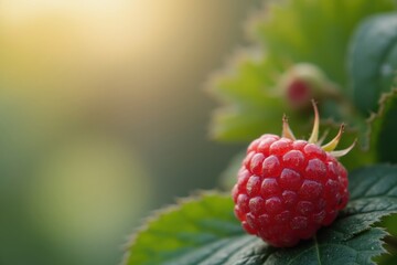 A Close up of a Raspberry Sitting on Top of a Leaf - Generative AI