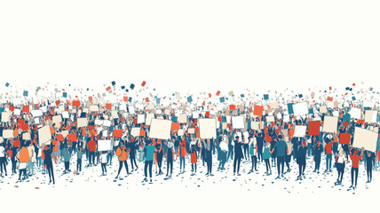 Naklejka premium The image is a stylized illustration depicting a large crowd of people. The figures are simplified, almost silhouette-like, with minimal detail in clothing and features. They are rendered in a