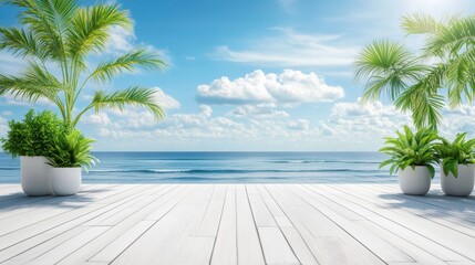 Summer boardwalk paradise ocean view realistic photo bright environment serene concept