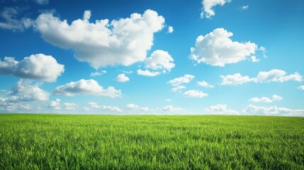 Obraz premium Vibrant summer green landscape outdoors realistic photo bright sky panoramic view natural beauty