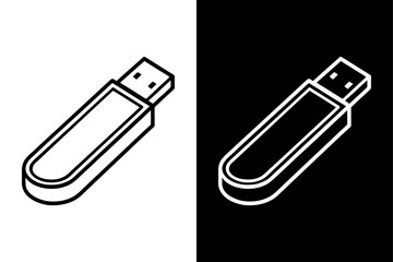 Tech Gadget Pendrive Icon Black and White Silhouette Vector for Digital Media.