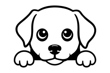 Cute doggy peeking monochrome clip art vector illustration