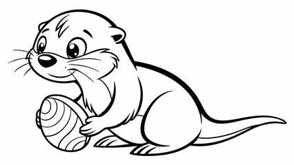 Fototapeta premium Cartoon Otter Sitting on Floor Holding a Small Round Object