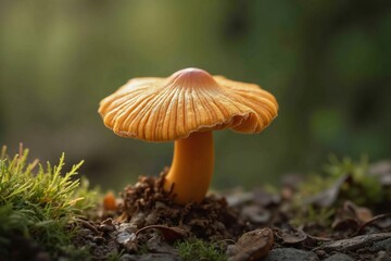 A Close up of an Orange Mushroom Sitting on the Ground - Generative AI