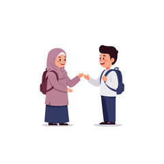 Students Greeting Each Other with School Bags Ready for Education