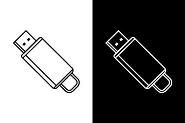 Pendrive Silhouette Vector Icon Black and White Background.