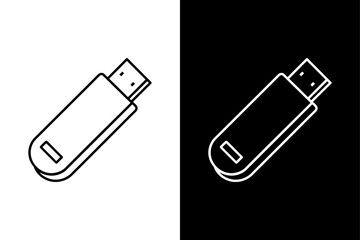 Pendrive Silhouette Vector Icon Black and White Background.