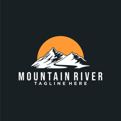 Minimalist mountain river natural landscape logo vector