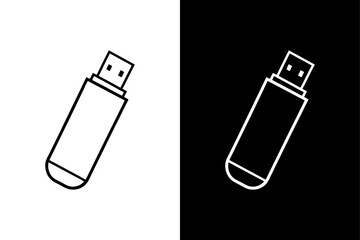 Pendrive Silhouette Vector Icon Black and White Background.