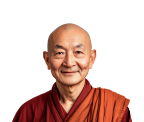 Joyful senior buddhist in tranquility isolated on transparent background png