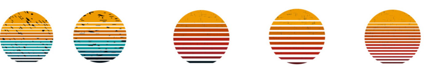 Three oval shapes featuring horizontal gradient stripes ranging from deep red to bright orange.