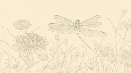 Dragonfly Hovering Over Meadow Flowers. (5)