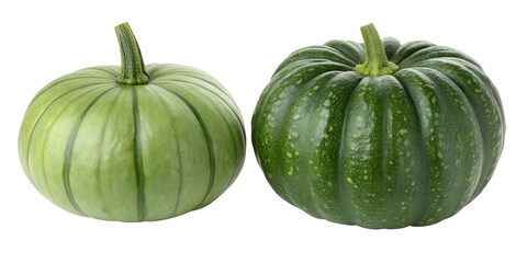 Two Different Green Pumpkins on White, Healthy and Vibrant Produce, PNG Transparent