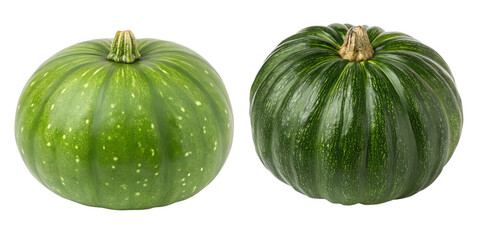 Two Varieties of Green Pumpkin on White, Perfect for Cooking or Decoration, PNG Transparent