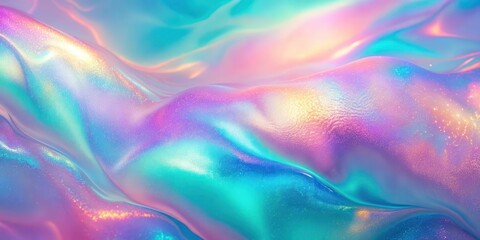 Obraz premium Holographic pastel gradient with light soft pink purple teal colors transitioning on multicolored background, featuring vibrant hues and iridescent sheen, futuristic, glow