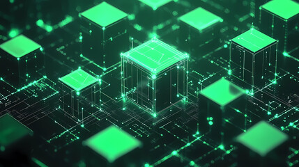 Green Block Network with White Lines and Tech Vibe
