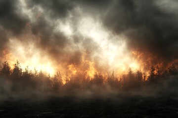 Forest Fire Inferno, Smoky Landscape