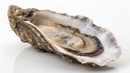 Open Oyster on White Background