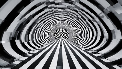 Abstract Black and White Geometric Optical Illusion Tunnel Background