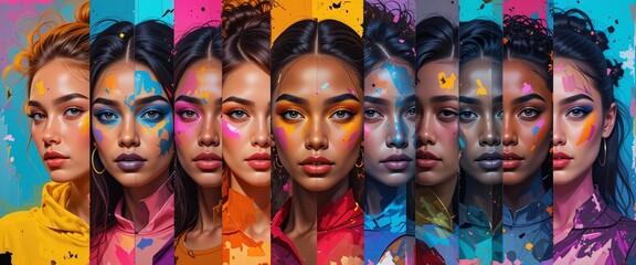 Vibrant Portraits of Diverse Women in Colorful Artistic Splashes
