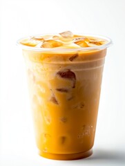 Iced Coffee in Plastic Cup Refreshing Drink with Ice Cubes