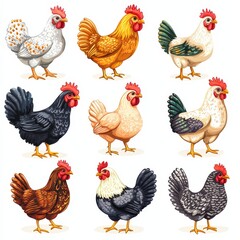 Fototapeta premium Chicken icon set cut out isolated on white background