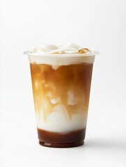 Iced Coffee with Creamy Foam in a Clear Plastic Cup