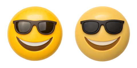 Two Distinct Smiling Faces with Sunglasses Emoji, Cool and Confident Expression, PNG Transparent
