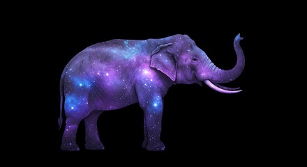 Obraz premium Elephant with Galaxy Design Standing Out on a Black Background