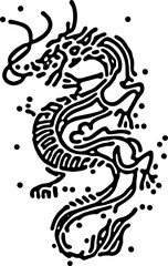 black-and-white stylized dragon illustration with intricate line work. The design blends tribal and Asian influences making it perfect for tattoos graphics or mystical aesthetics