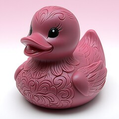 Ornate Pink Rubber Duck on White Background