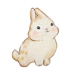 Watercolor cute Easter Bunny, nursery beige rabbit for spring design
