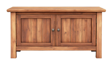 Minimalist wooden cabinet featuring metal handles, clean-lined design for interior styling against transparent backdrop