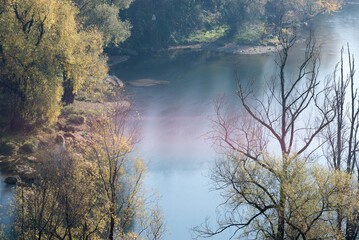 views of the Adda river during a sunny autumnal day, Trezzo d'adda, Bergamo, Lombardy