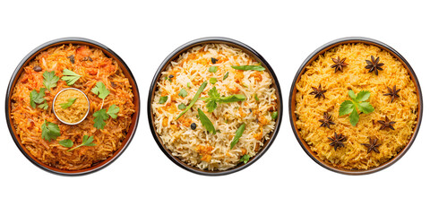 Two Varieties of Delicious Biryani Dish on White, Fragrant and Spicy Rice Dish, PNG Transparent